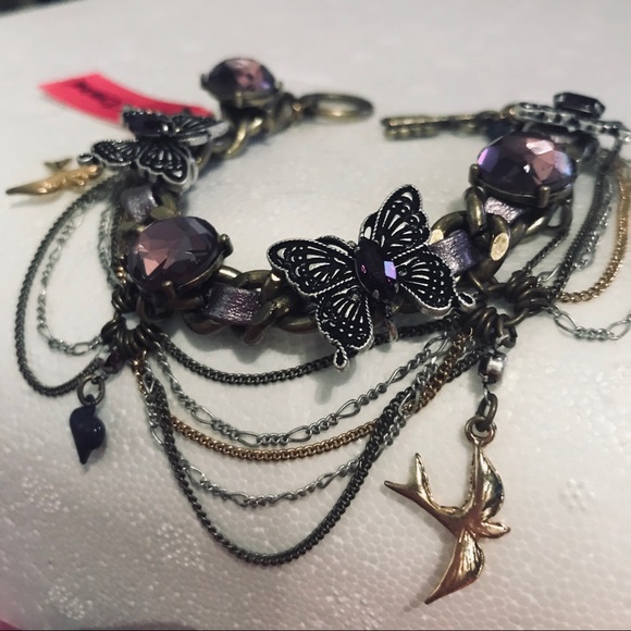 Betsey Johnson vintage butterfly bracelet boho gypsy fairy festival crystal B5 - Picture 3 of 5
